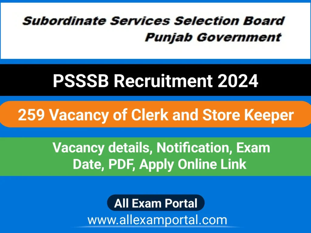 PSSSB Clerk Store Keeper Recruitment 2024