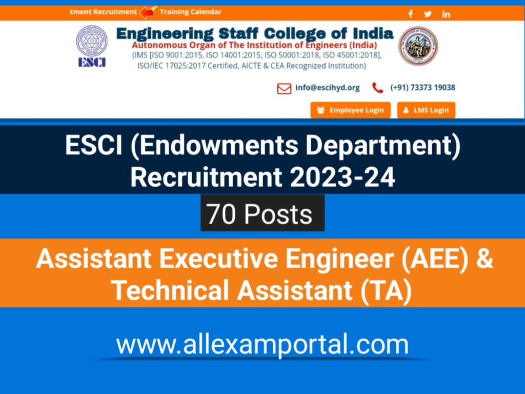 ESCI Recruitment 2024 70 AEE TA Vacancy AP Endowment Department engineer-meaning-in-kannada-engineer-in-kannada-engineer-in-kannada