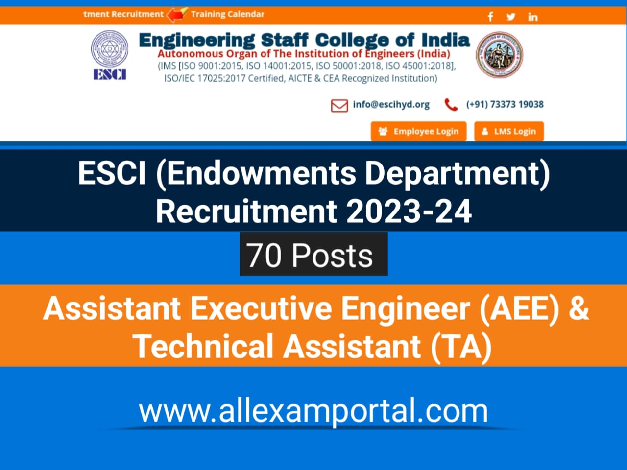 ESCI Recruitment 2024 70 AEE/TA Vacancy AP Endowment Department